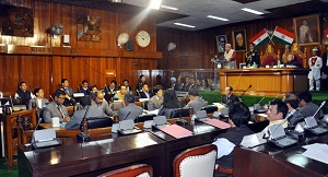 The Governor of Arunachal Pradesh Shri P.B. Acharya addressing the eleventh session of the Sixth Legislative Assembly at Arunachal Pradesh State Legislative Assembly, Naharlagun on 6th March�2017. Also seen: Speaker of State Legislative Assembly, Er. T.N. Thongdok.